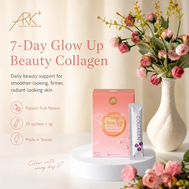 ARK+ 7-Day Glow Up Beauty Collagen passion fruit flavor with 20 sachets for radiant skin